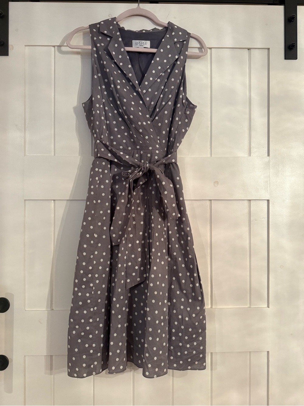 Kasper Gray Polka Dot Sleeveless Wrap Midi Dress